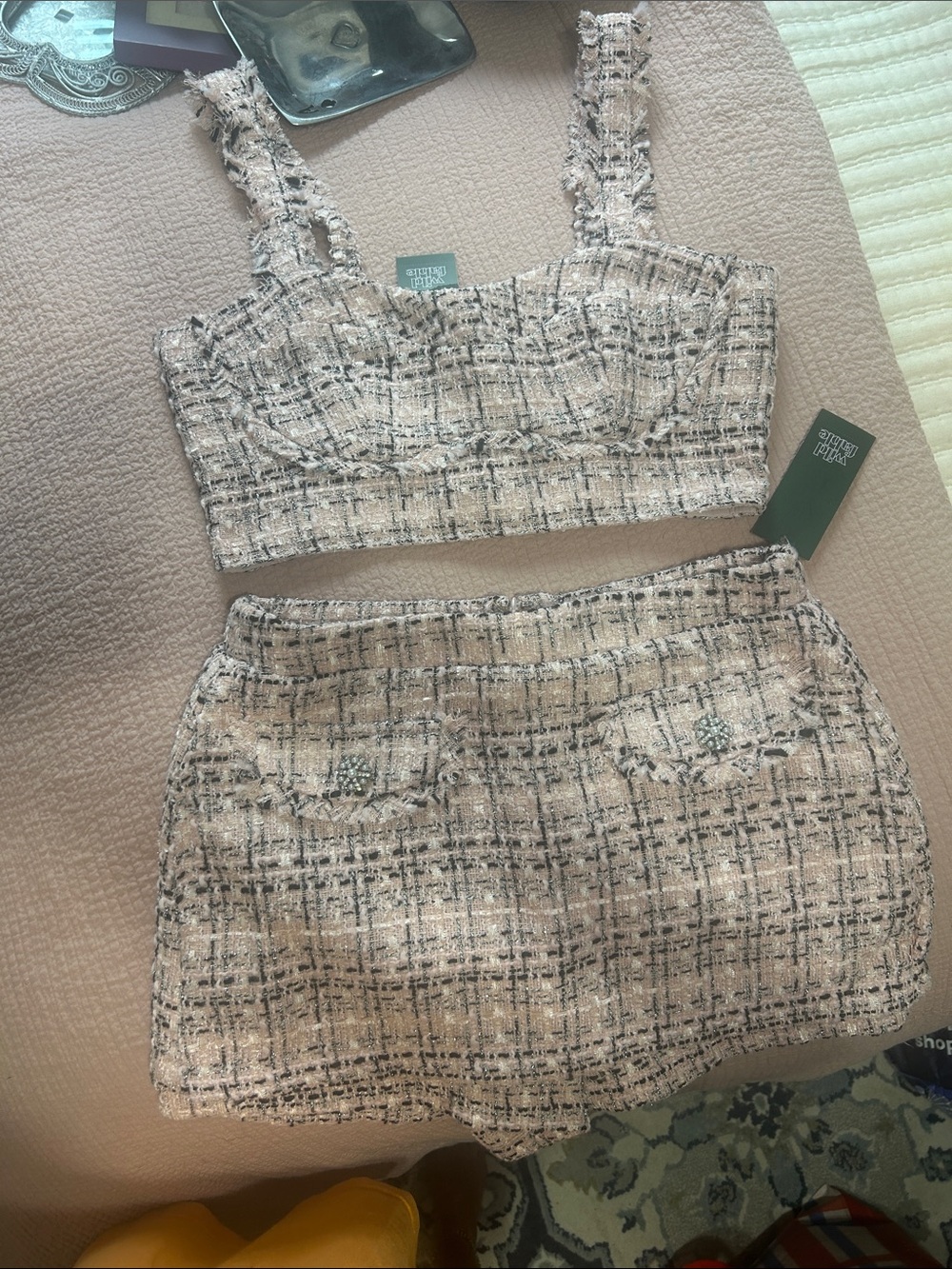 wild fable Blush Plaid Tweed Mini Skirt Set